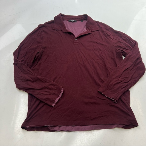 Vince men’s burgundy long sleeve polo shirt L L57-3 - Picture 2 of 5